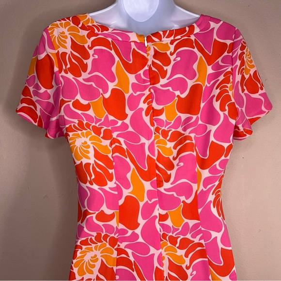 Size 6 Banana Republic Short Sleeve Colorful Dress Pink Orange Red Abstract - Picture 6 of 16